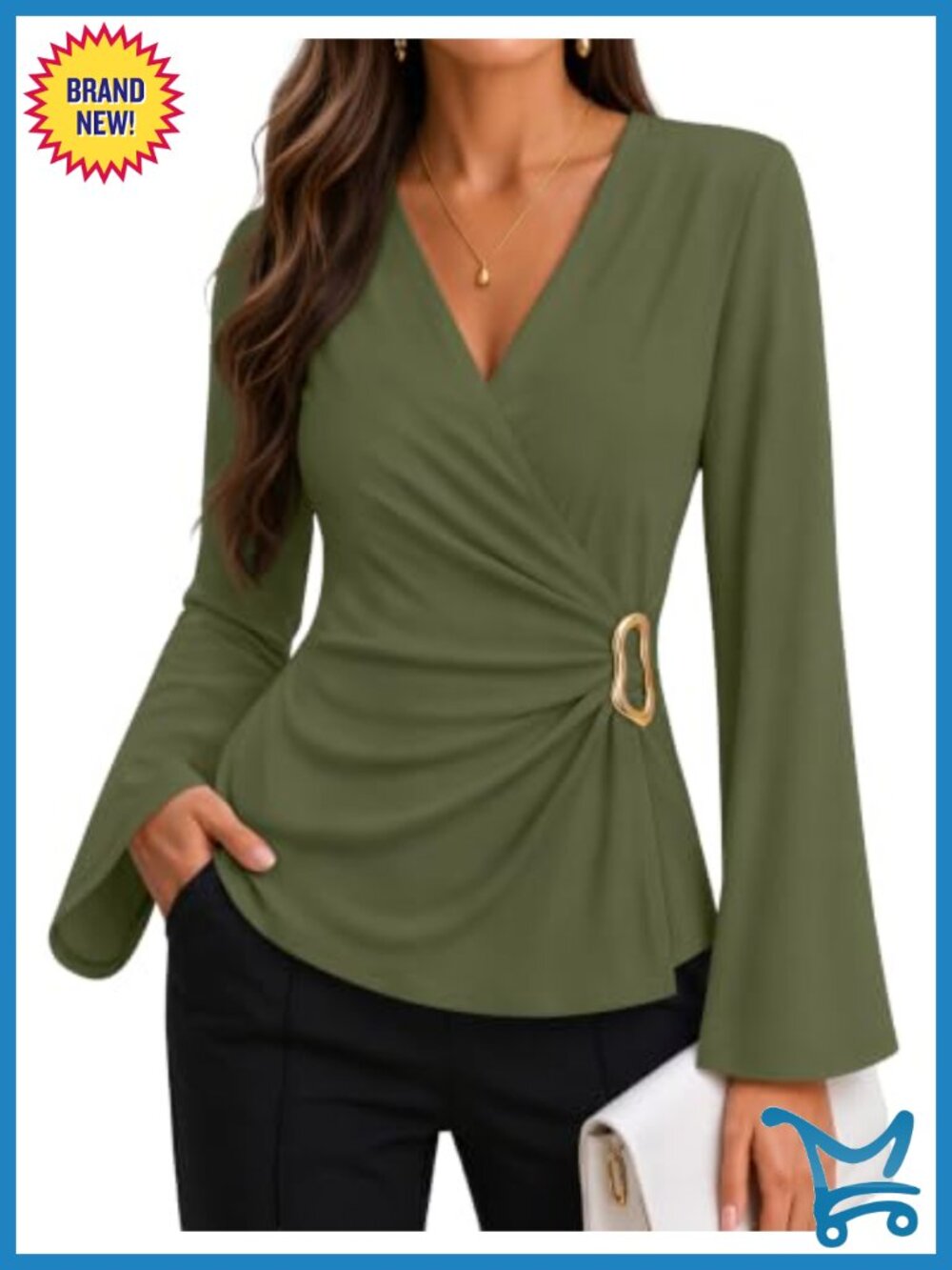 ZESICA Womens Wrap Blouse Long Sleeve V-Neck Ruched Business Casual Top